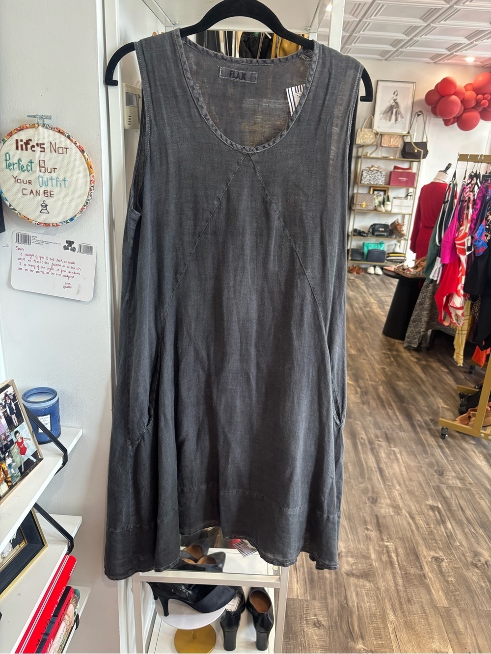 Flax Linen Sleeveless Tunic top or dress in Washed Charcoal